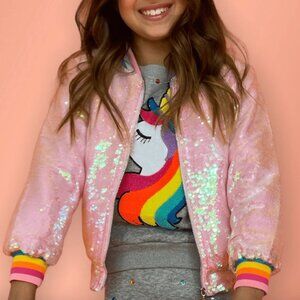 NWT Lola And The Boys Powder Puff Pink Sequin Bomber Size 6